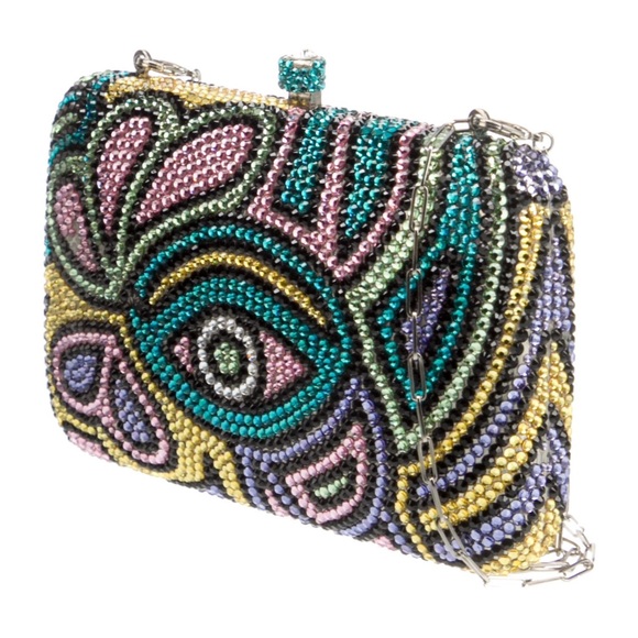 Designer Crystal Embellished Multicolor Evening Minaudière Clutch - Picture 2 of 4